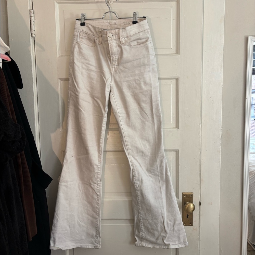 Good American Cream Flare Jeans